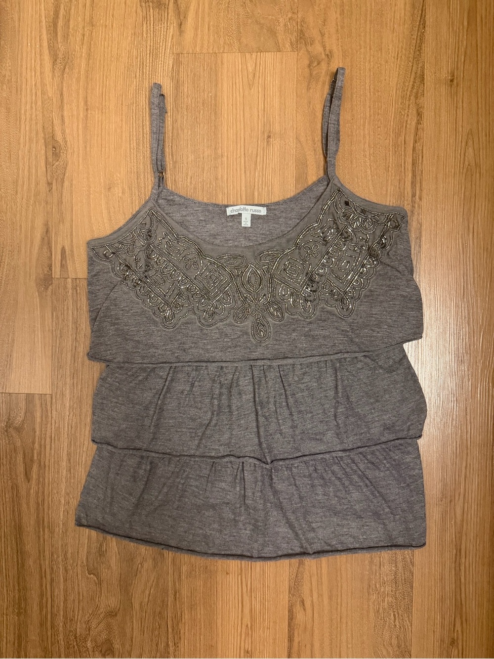 Charlotte Russe Gray Beaded Tiered Camisole